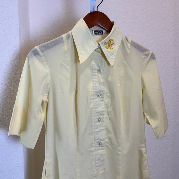 Nally's Career Apparel Yellow Vintage Monogram Hospitality Mini Dress Small - Picture 4 of 6